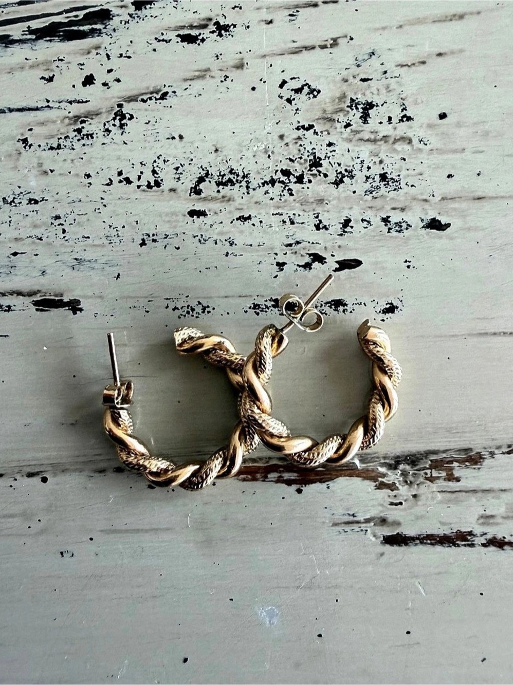 Gold Twisted Rope Hoop Earrings Textured Style 1”